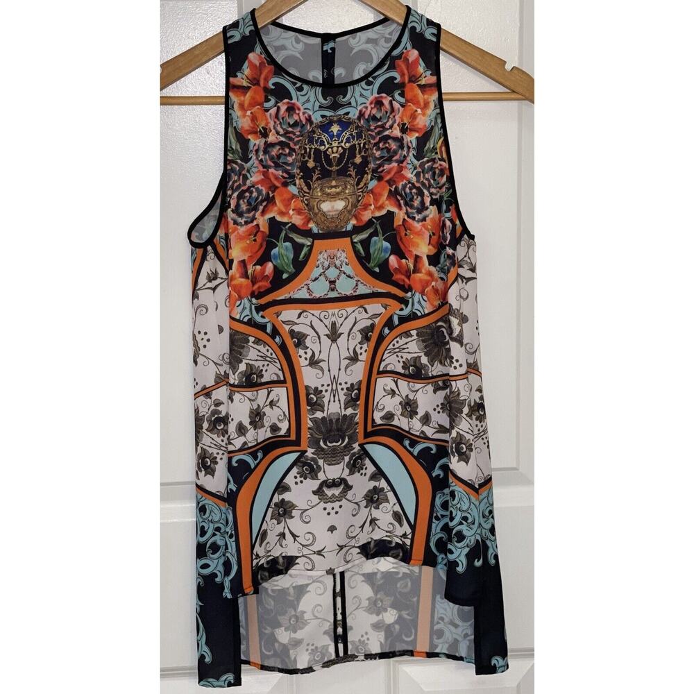 Clover Canyon Women's Crepe Abstract Art Floral Print Blouse Tank Top Size XS